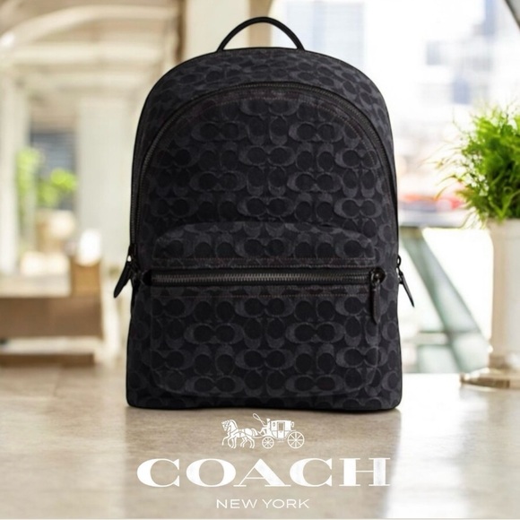COACH Denim $550 Tag, New Charter Signature Black Denim Backpack - Picture 1 of 8